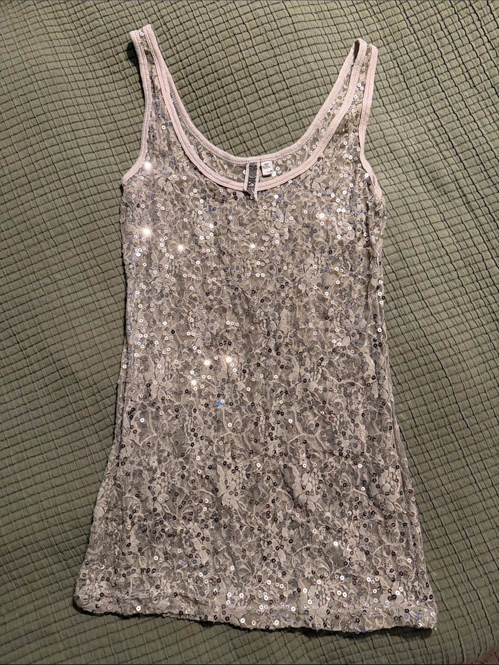 BKE Silver Sequin Lace Tank Top